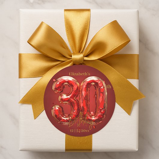 Glamorous Ruby and Gold Gemstone 30th Birthday ラウンドシール
