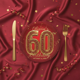 Glamorous Ruby Gemstone Gold 60th Birthday Party ペーパープレート