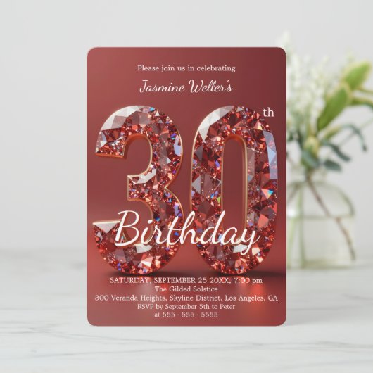 Glamorous Ruby Red Diamond 30th Birthday 招待状 (スタンド正面)