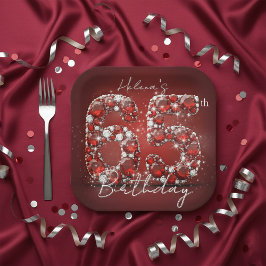 Glamorous Ruby Red Diamonds 65th Birthday Party ペーパープレート