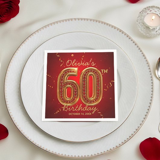 Glamorous Ruby Red Gold Jewel 60th Birthday スタンダードカクテルナプキン