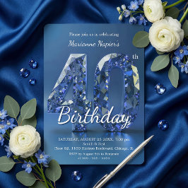 Glamorous Sapphire Blue Diamond 40th Birthday 招待状