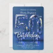 Glamorous Sapphire Blue Diamond 50th Birthday 招待状 (正面)