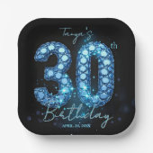 Glamorous Sapphire Blue Jewel Mosaic 30th Birthday ペーパープレート (正面)