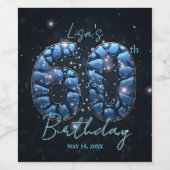 Glamorous Sapphire Blue Mosaic Gems 60th Birthday ワインラベル (シングルラベル)