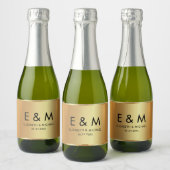 Glamorous Save the Date Gold Text Monogram スパークリングワインラベル (ボトル)