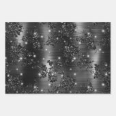 Glamorous Sparkling Silver & Black Glitter Pattern ラッピングペーパーシート (正面2)