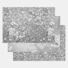 Glamorous Sparkling Silver Glitter & Foil Patterns ラッピングペーパーシート