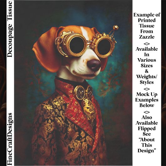 Glamorous Steampunk Beagle Dog EZ5R Decoupage 薄葉紙