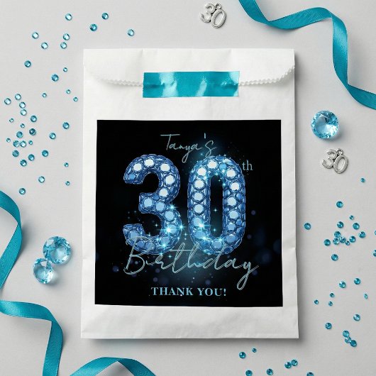 Glamorous Teal Blue Black Diamond 30th Birthday フェイバーバッグ