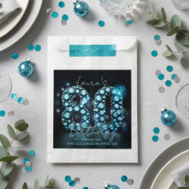 Glamorous Teal Blue Diamonds Black 80th Birthday フェイバーバッグ