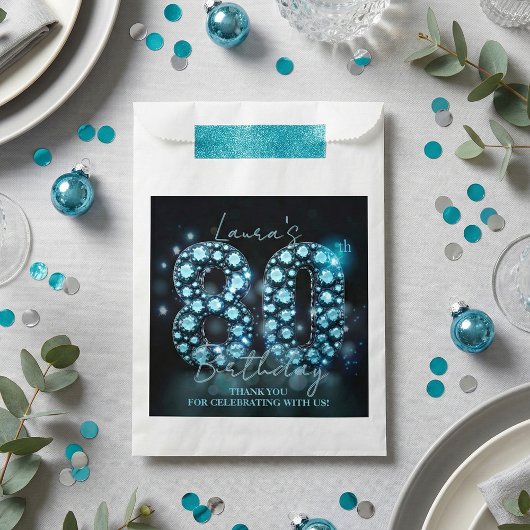 Glamorous Teal Blue Diamonds Black 80th Birthday フェイバーバッグ