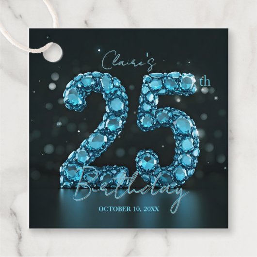 Glamorous Teal Blue Gemstone Sparkle 25th Birthday フェイバータグ (正面)
