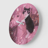 Glamorous Unicorn Cat Under Sparkling City         ラージ壁時計 (傾斜)