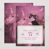 Glamorous Unicorn Cat Under Sparkling City         招待状 (正面/裏面)