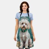 Glamorous White Poodle Princess Christmas Art エプロン (着用した状態)