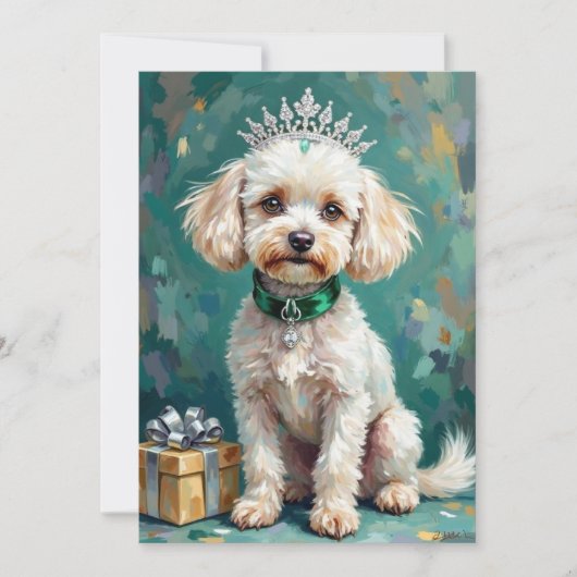 Glamorous White Poodle Princess Christmas Art シーズンカード (正面)