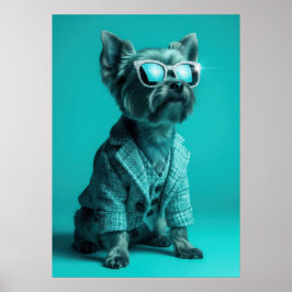Glamorous Yorkie Dog Portrait – Stylish Diamond ポスター