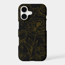 Glamour Black & Gold  Floral Line Drawing 