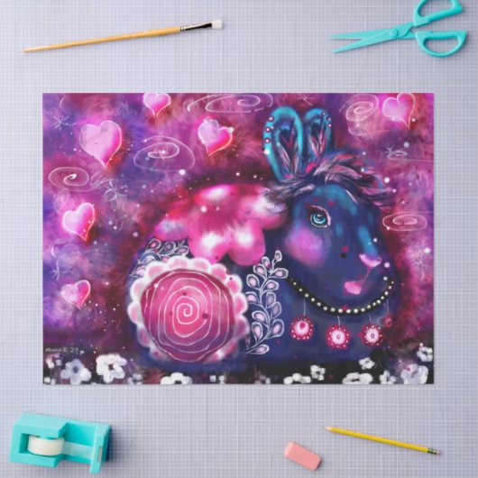 Glamour Bunny Rabbit Whimsical Floral Decoupage 薄葉紙 (クラフト)