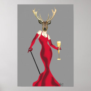 Glamour Deer in Red ポスター