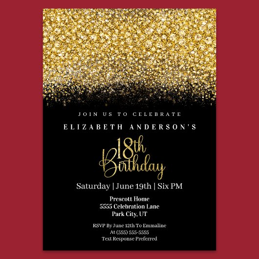 Glamour Gold Jeweled Glitter 18th Birthday 招待状