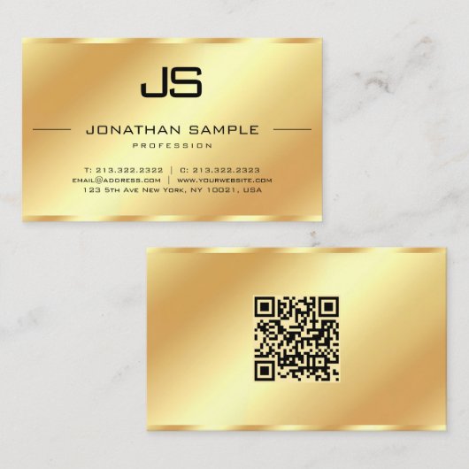 Glamour Modern Monogram QR Code Gold Template 名刺 (正面/裏面)