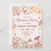 Glamour Party Glitz Glam Spa Girl Makeup Birthday 招待状 (正面)