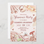 Glamour Party Glitz Glam Spa Girl Makeup Birthday 招待状 (正面/裏面)