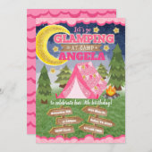 Glampingの誕生日の招待状の招待のSleepover 招待状 (正面/裏面)