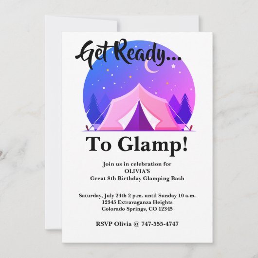 Glamping Girls Camping Birthday Party Invitation 招待状 (正面)