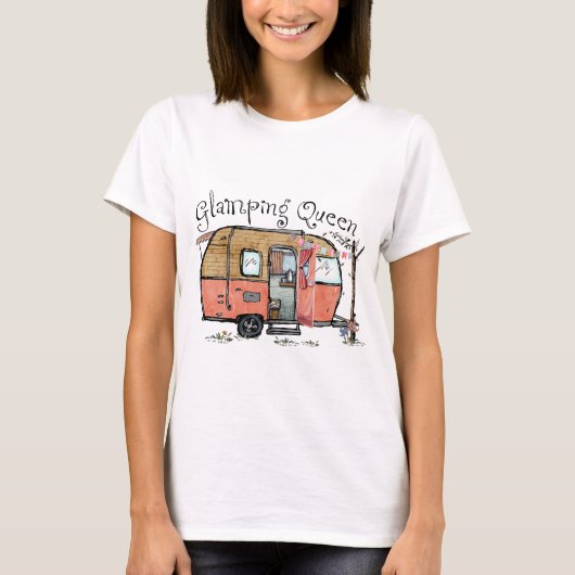 Glamping Queen Camper Camping Outdoors T-Shirt Tシャツ (正面)