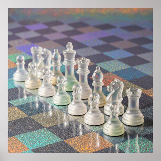 Glass Chess Set Reflective Chessboard Aesthetic ポスター (正面)