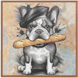 Glass COASTER -Frenchie on a Coaster with Baguette ガラスコースター