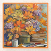 Glass COASTER - Golden Shades of Orange & Violet ガラスコースター (正面)