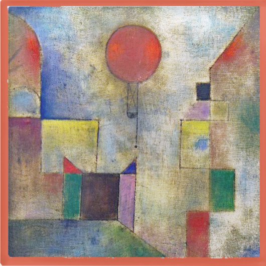 GLASS COASTER - "Red Balloon" by Artist Paul Klee ガラスコースター