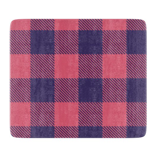 Glass Cutting Board Hot Pink Magenta Indigo Plaid カッティングボード (正面)