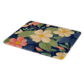 Glass Cutting Board Navy Pink Floral Botanical カッティングボード (角)