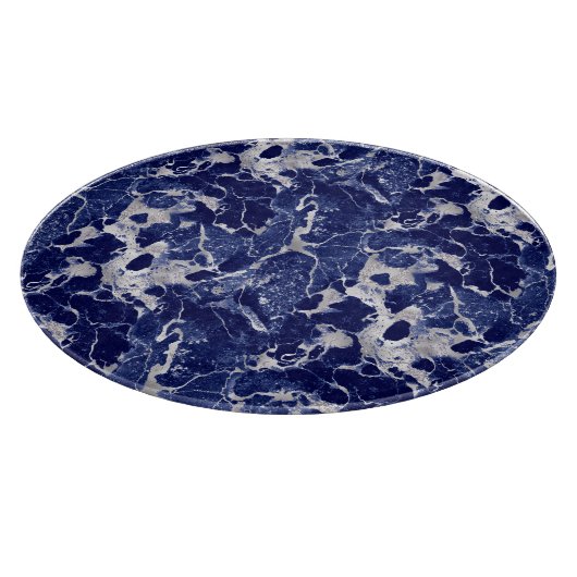 Glass Cutting Board Round - Blue & Silver Marble  カッティングボード (角)