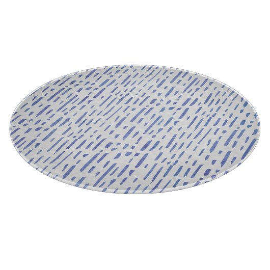 Glass Cutting Board Round - Blue Stripe Pattern カッティングボード (角)