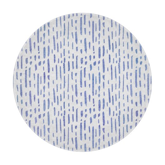 Glass Cutting Board Round - Blue Stripe Pattern カッティングボード (正面)