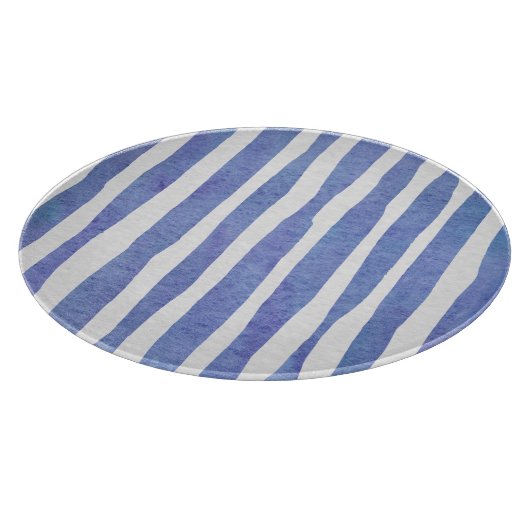 Glass Cutting Board Round - Blue Stripe Pattern カッティングボード (角)