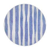 Glass Cutting Board Round - Blue Stripe Pattern カッティングボード (正面)