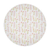 Glass Cutting Board Round - Pink Flower Pattern カッティングボード (正面)