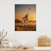 Glass Giraffe Savannah Dawn ポスター (キッチン)