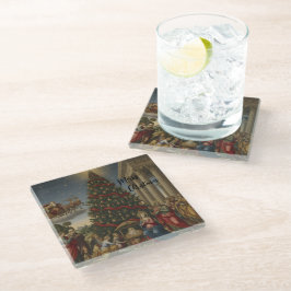 Glass Nativity Christmas Santa Table Coaster ガラスコースター