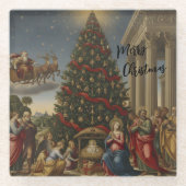 Glass Nativity Christmas Santa Table Coaster ガラスコースター (正面)