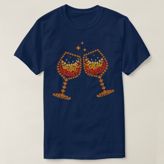Glass Of Wine Maple Leaf Autumn Fall Funny Drink W Tシャツ (デザイン正面)