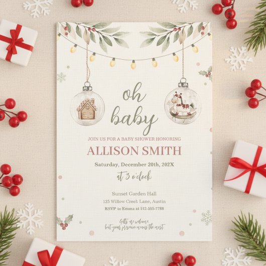Glass Ornament Baby Shower Invitation Winter Theme 招待状