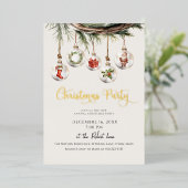 Glass Ornament Christmas Holiday Party 箔招待状 (立ち正面)